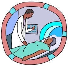 A doctor showing a patient test results on a tablet.