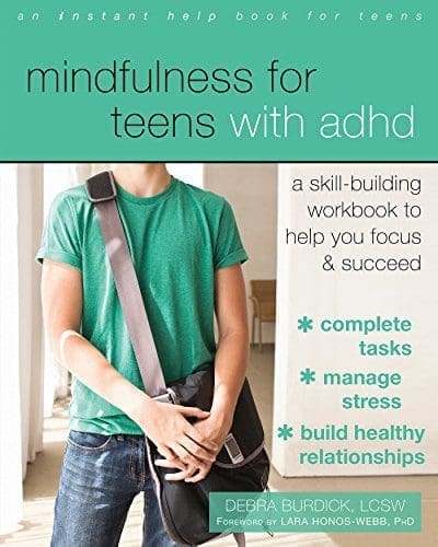 A workbook cover for teens with ADHD featuring a person in a green shirt.