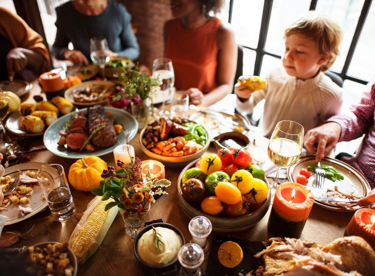 Family enjoying a festive meal together.