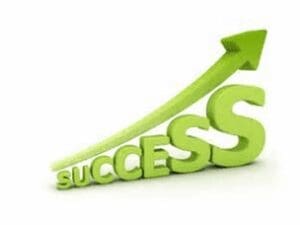 Success text with upward arrow graphic.