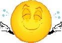 A smiling yellow emoticon shrugging with hands up.
