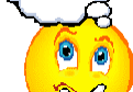 A thinking yellow emoji with a thought bubble above its head.