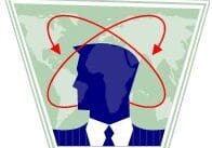 Silhouette of a man with red arrows circling his head.