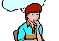 Person thinking with a thought bubble.