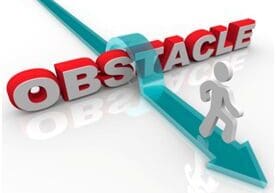 Person overcoming an obstacle with arrow.