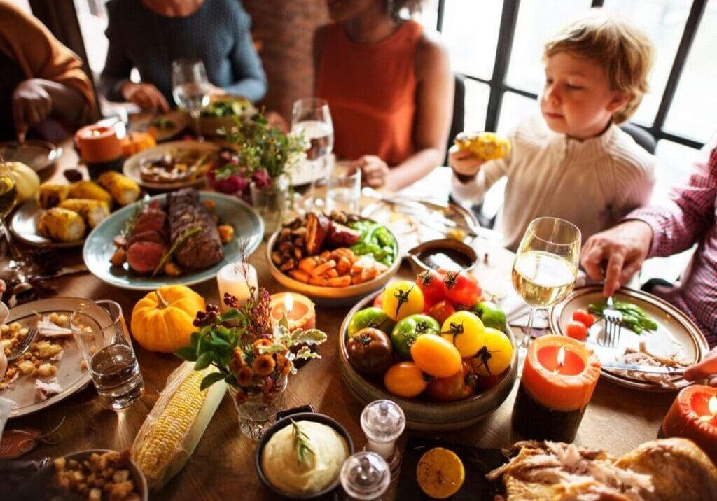 Family enjoying a festive meal together.