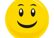 A yellow smiley face with big eyes and a gentle smile.